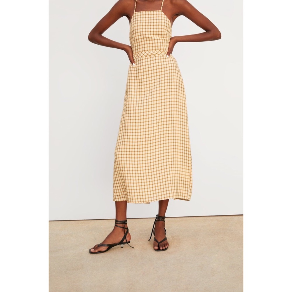 NWT ZARA Gingham Check Tie Back Midi Dress